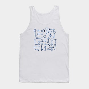 Antique Blue Watercolor Keys Tank Top